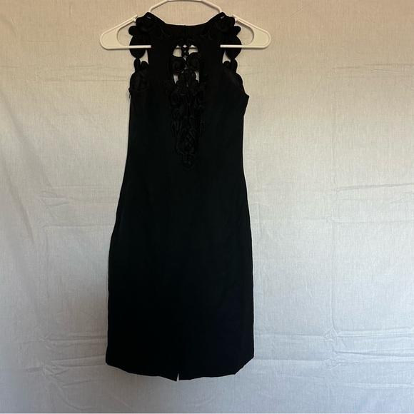 Little Black Dress Sheath Cocktail Party Floral Applique VTG Vintage Gunne Sax‎ - Picture 5 of 10